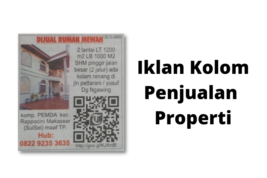 Contoh iklan kolom yang ada di koran: Iklan penjualan properti