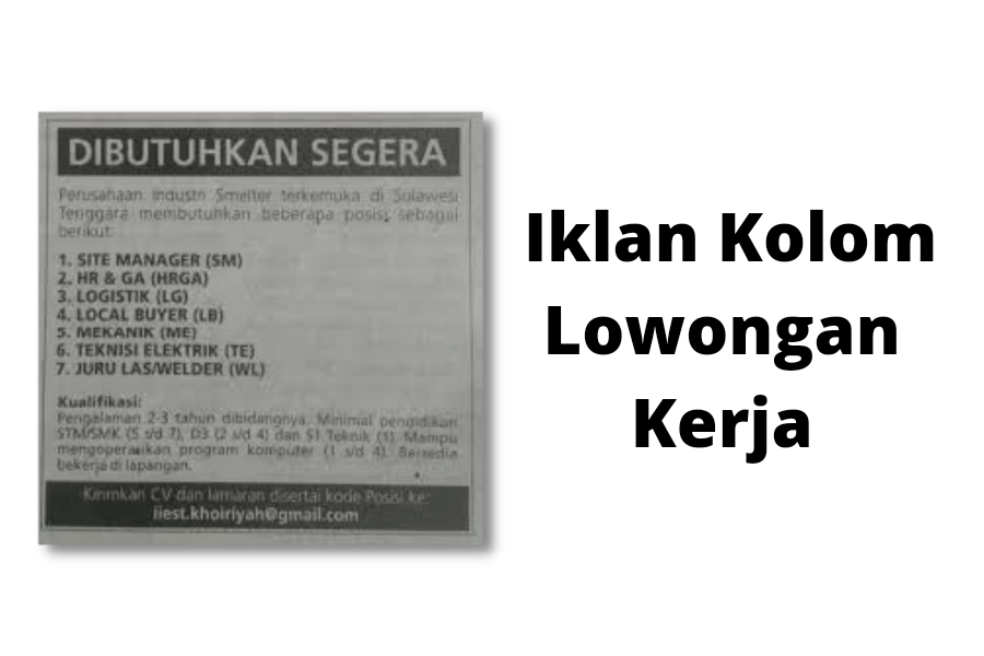 Contoh iklan kolom yang berisi lowongan pekerjaan.